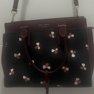 Kate Spade Black Floral Leather bag with White, pink, & burgundy Accents